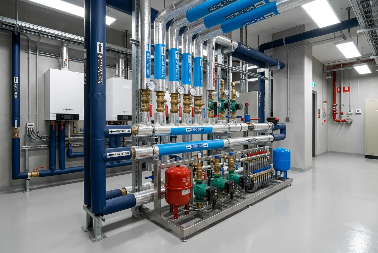 Aufgeräumter Technikraum mit Heizungsanlage